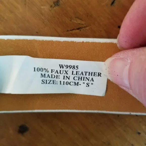 White Bling Gold Tone Studs Fluer De Lis Faux Leather Belt, Sz M / L Sparkle! - Picture 7 of 15